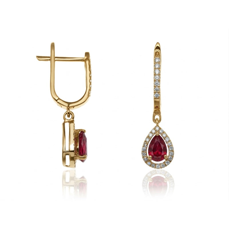 E-42348-RU-Y  Diamond & Ruby Halo Drop Earrings