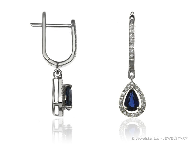 E-42348-SA-W  Diamond & Sapphire Halo Drop Earrings