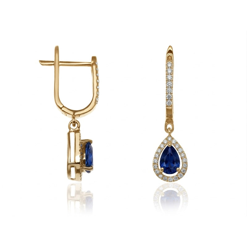 E-42348-SA-Y  Diamond & Sapphire Halo Drop Earrings