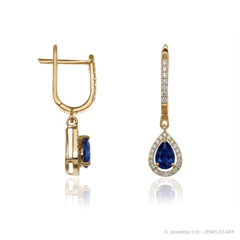 E-42348-SA-Y  Diamond & Sapphire Halo Drop Earrings