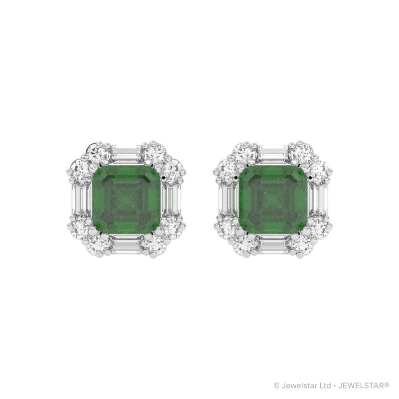 E-89800-EM-W   Diamond & Emerald Cluster Earrings