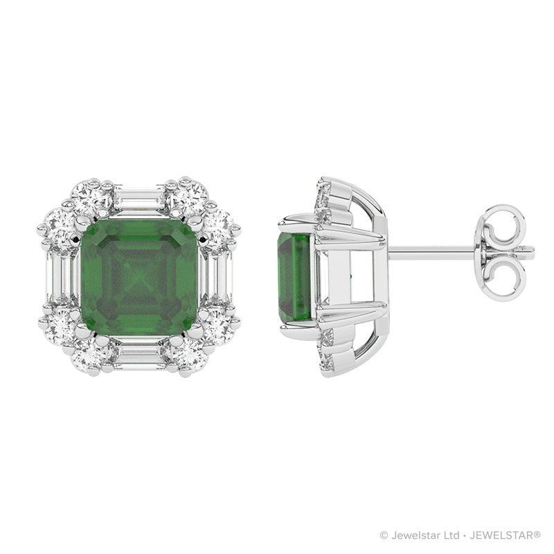 E-89800-EM-W   Diamond & Emerald Cluster Earrings