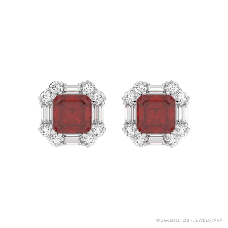 E-89800-RU-W   Diamond & Ruby Cluster Earrings