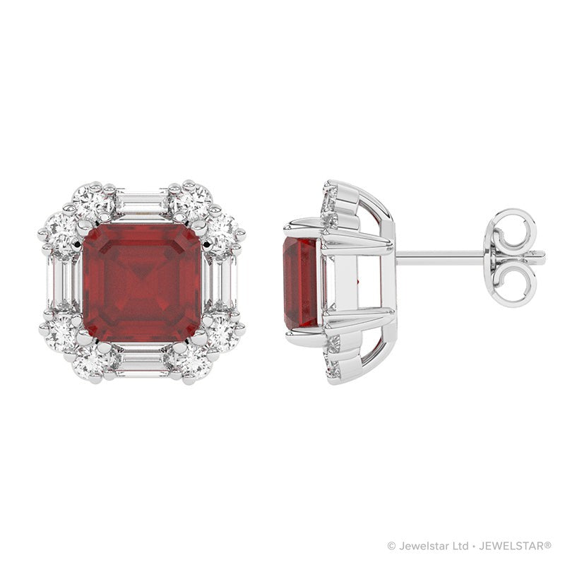 E-89800-RU-W   Diamond & Ruby Cluster Earrings