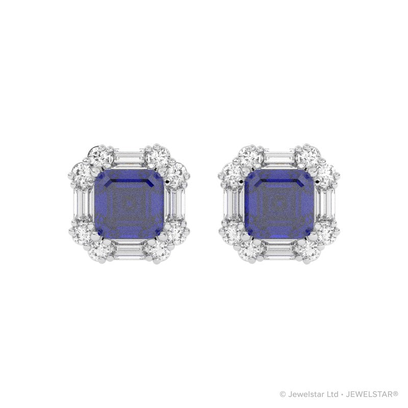 E-89800-SA-W   Diamond & Sapphire Cluster Earrings
