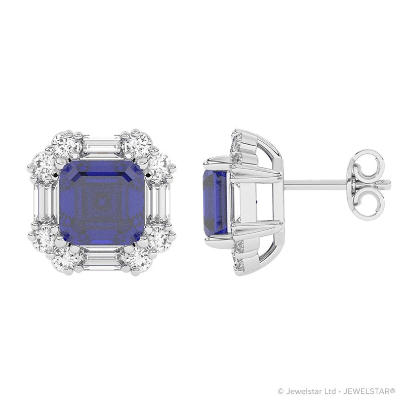 E-89800-SA-W   Diamond & Sapphire Cluster Earrings