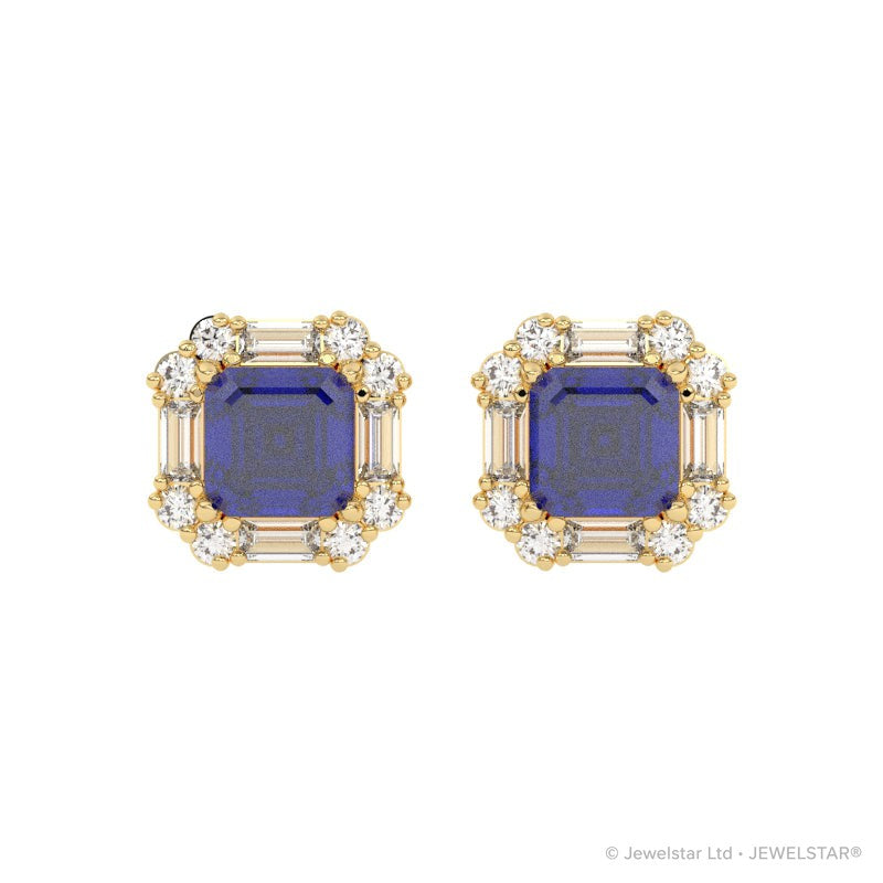 E-89800-SA-Y   Diamond & Sapphire Cluster Earrings