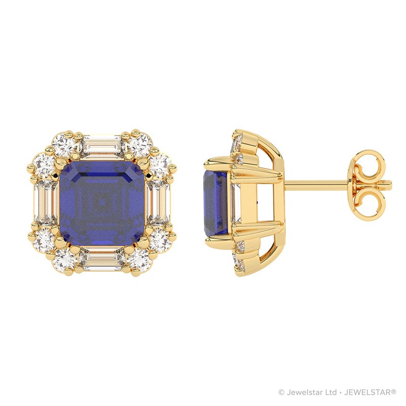 E-89800-SA-Y   Diamond & Sapphire Cluster Earrings