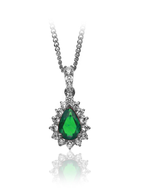 P-13607-EM-W   Diamond & Emerald Cluster Pendant