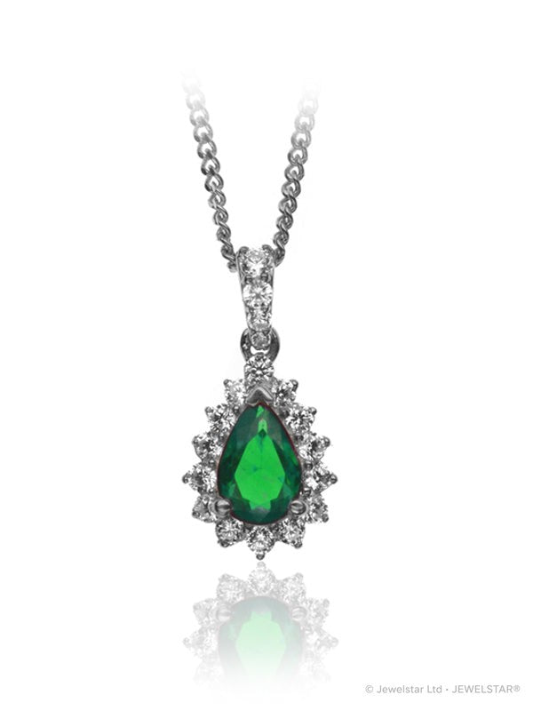 P-13607-EM-W   Diamond & Emerald Cluster Pendant
