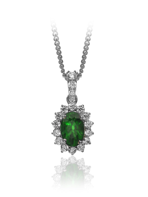 P-13608-EM-W   Diamond & Emerald Cluster Pendant