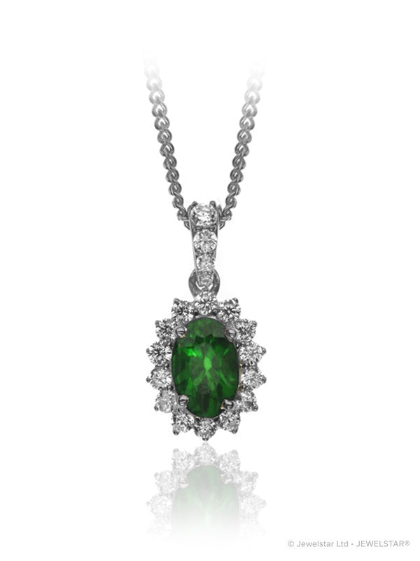 P-13608-EM-W   Diamond & Emerald Cluster Pendant