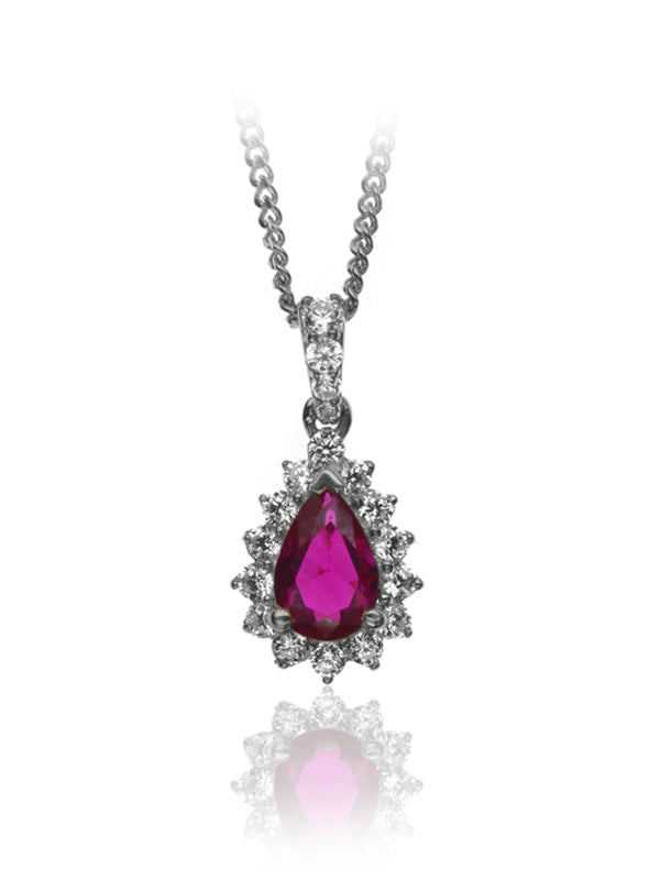 P-13607-RU-W   Diamond & Ruby Cluster Pendant