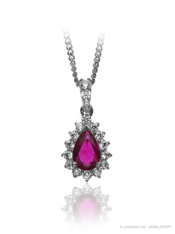 P-13607-RU-W   Diamond & Ruby Cluster Pendant