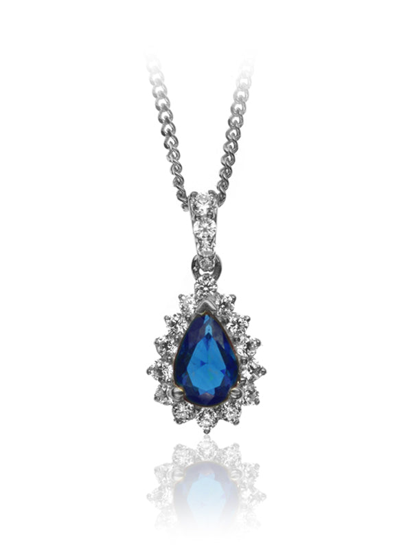P-13607-SA-W   Diamond & Sapphire Cluster Pendant