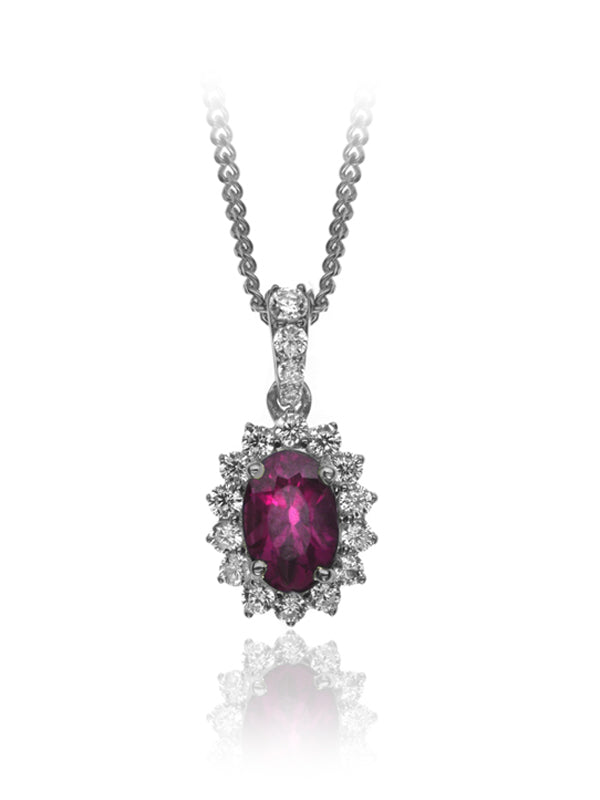 P-13608-RU-W   Diamond & Ruby Cluster Pendant