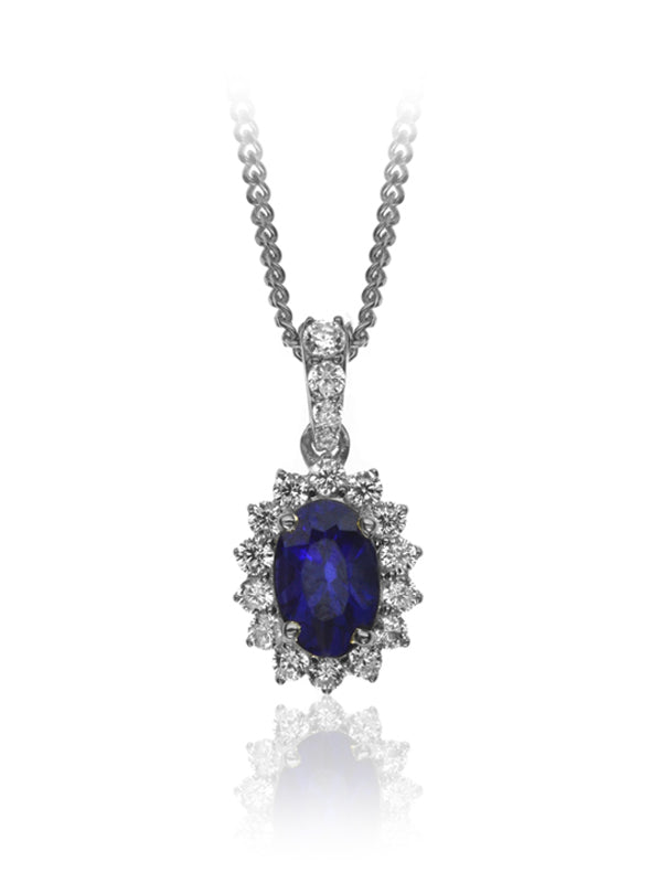 P-13608-SA-W   Diamond & Sapphire Cluster Pendant