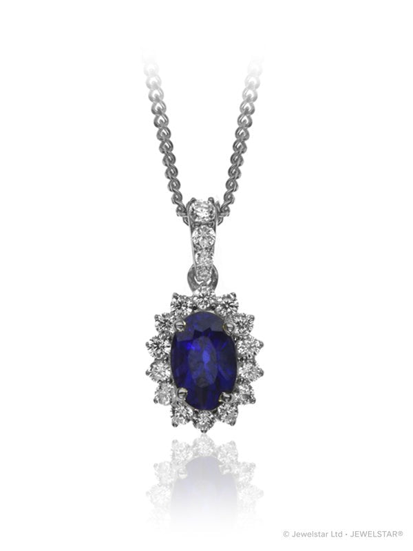 P-13608-SA-W   Diamond & Sapphire Cluster Pendant