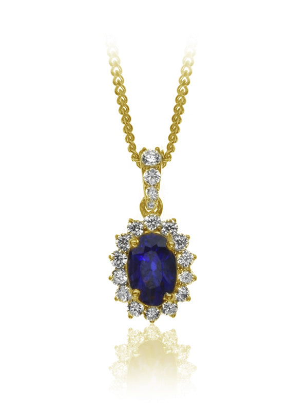 P-13608-SA-Y   Diamond & Sapphire Cluster Pendant