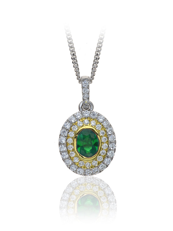 P-14080-EM-W   Diamond & Emerald Cluster Pendant