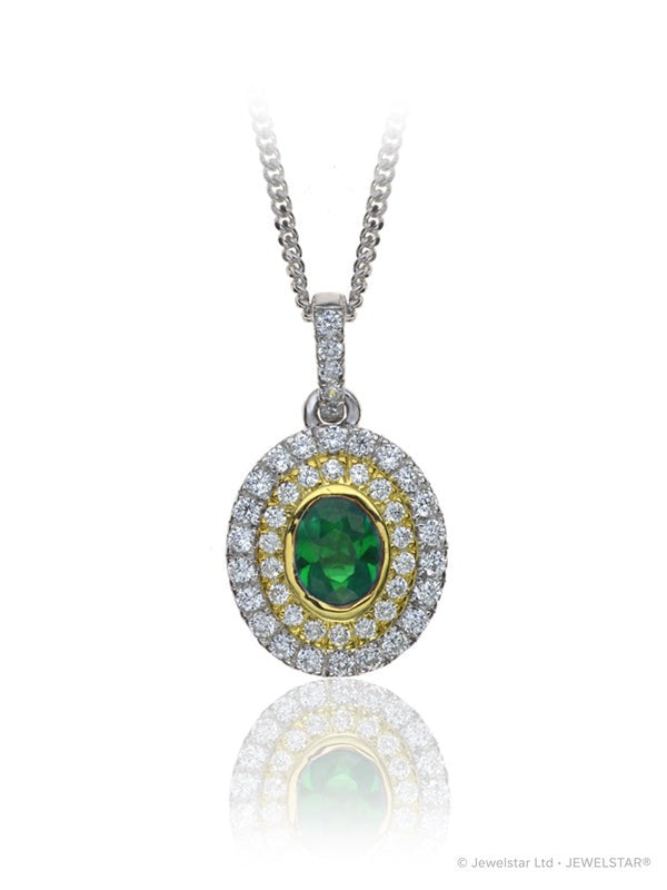 P-14080-EM-W   Diamond & Emerald Cluster Pendant