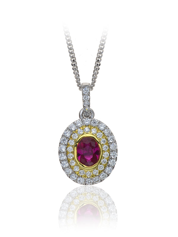 P-14080-RU-W   Diamond & Ruby Cluster Pendant