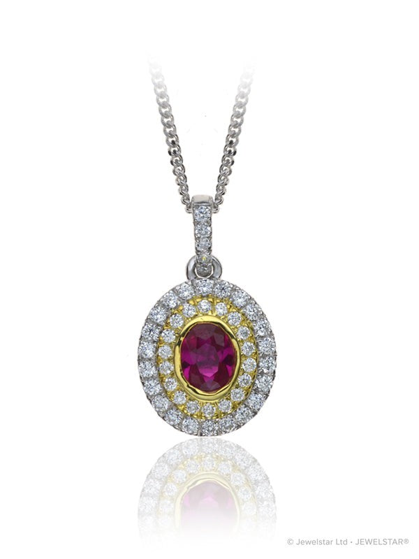 P-14080-RU-W   Diamond & Ruby Cluster Pendant