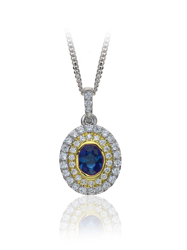 P-14080-SA-W   Diamond & Sapphire Cluster Pendant