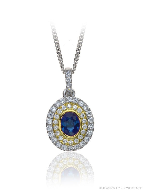 P-14080-SA-W   Diamond & Sapphire Cluster Pendant