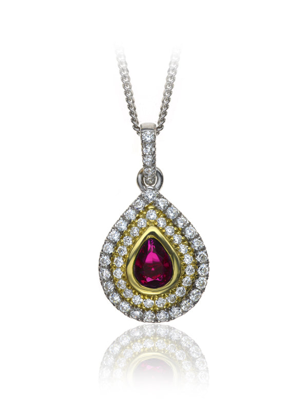 P-14081-RU-W   Diamond & Ruby Cluster Pendant