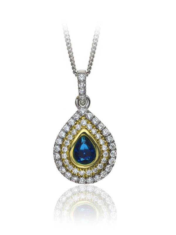 P-14081-SA-W   Diamond & Sapphire Cluster Pendant