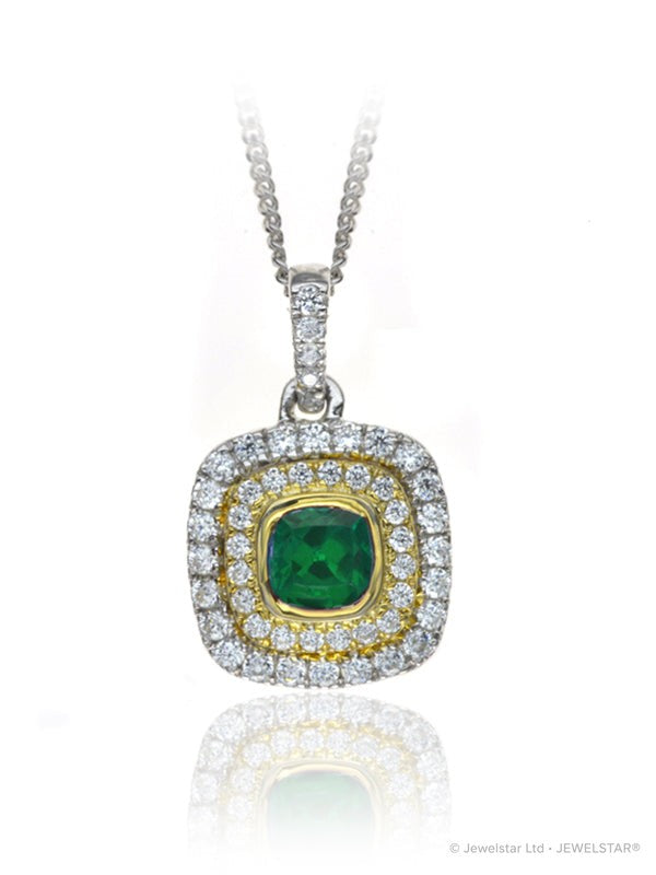P-14082-EM-W   Diamond & Emerald Cluster Pendant