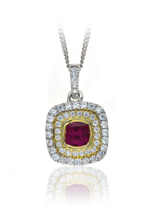 P-14082-RU-W   Diamond & Ruby Cluster Pendant