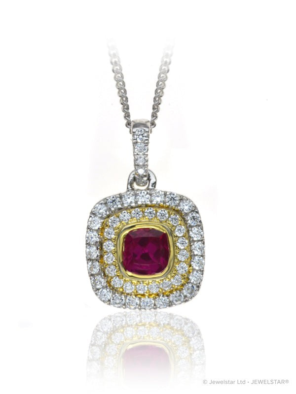 P-14082-RU-W   Diamond & Ruby Cluster Pendant