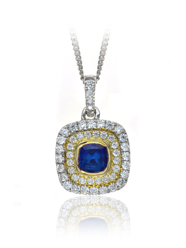 P-14082-SA-W   Diamond & Sapphire Cluster Pendant