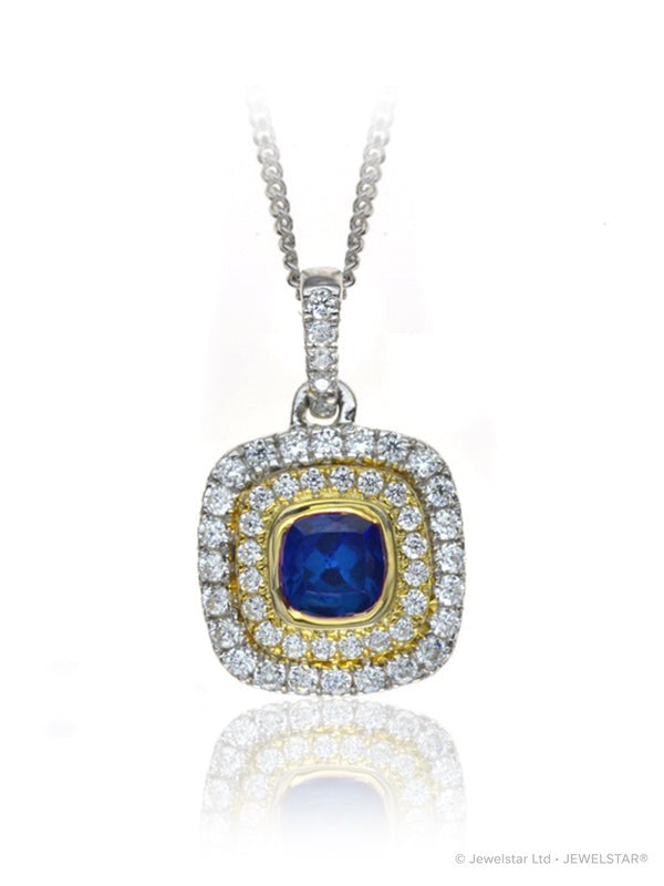 P-14082-SA-W   Diamond & Sapphire Cluster Pendant