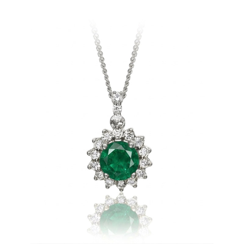 P-15264-EM-W   Diamond & Emerald Cluster Pendant