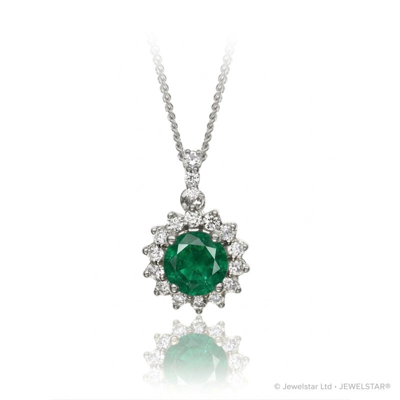 P-15264-EM-W   Diamond & Emerald Cluster Pendant
