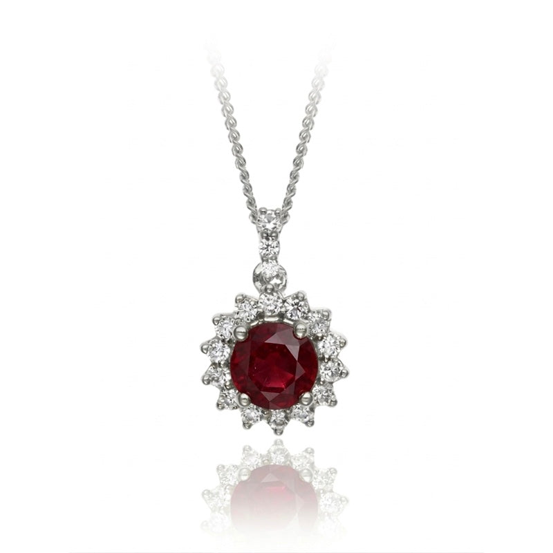 P-15264-RU-W   Diamond & Ruby Cluster Pendant