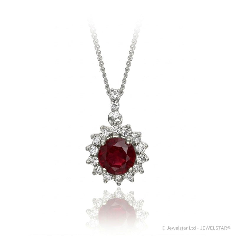 P-15264-RU-W   Diamond & Ruby Cluster Pendant