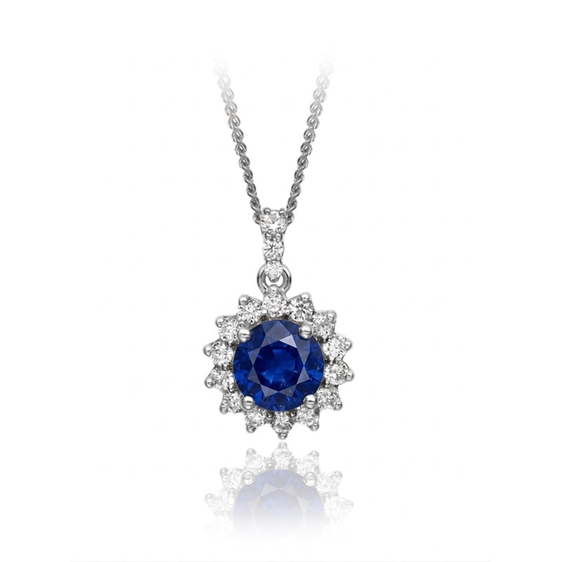 P-15264-SA-W   Diamond & Sapphire Cluster Pendant