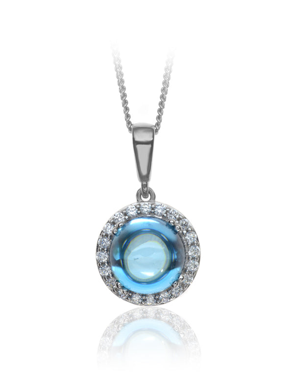 P-42121-BT-W   Diamond & Blue Topaz Cluster Pendant