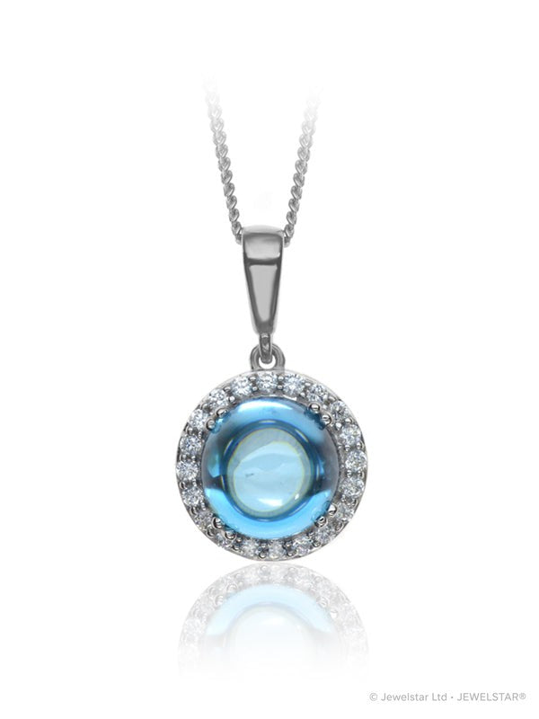 P-42121-BT-W   Diamond & Blue Topaz Cluster Pendant