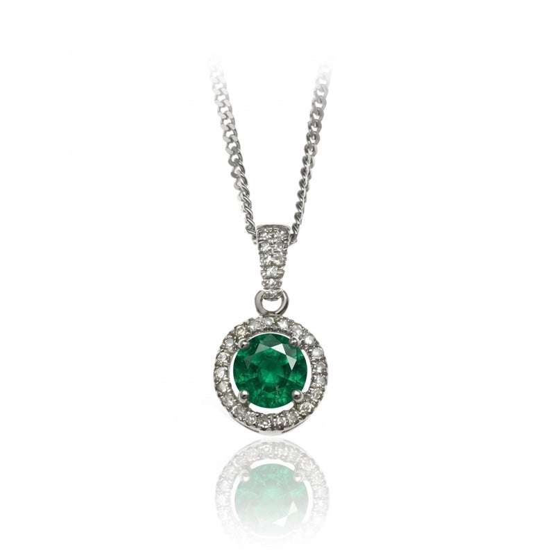 P-42346-EM-W   Diamond & Emerald Halo Pendant