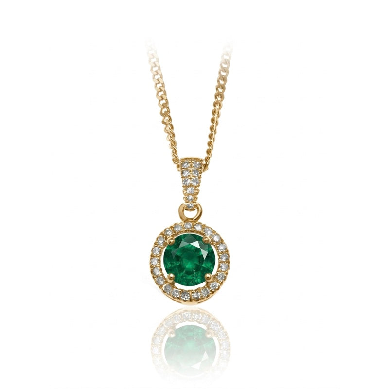 P-42346-EM-Y   Diamond & Emerald Halo Pendant