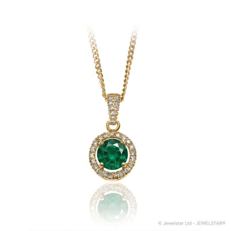 P-42346-EM-Y   Diamond & Emerald Halo Pendant