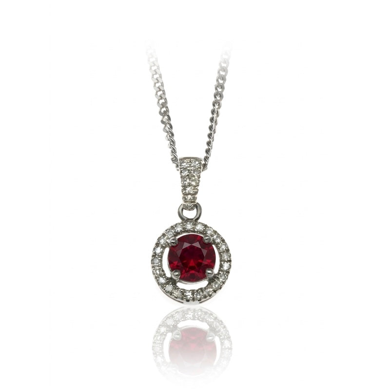 P-42346-RU-W   Diamond & Ruby Halo Pendant