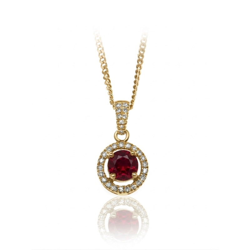 P-42346-RU-Y   Diamond & Ruby Halo Pendant