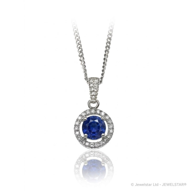 P-42346-SA-W   Diamond & Sapphire Halo Pendant