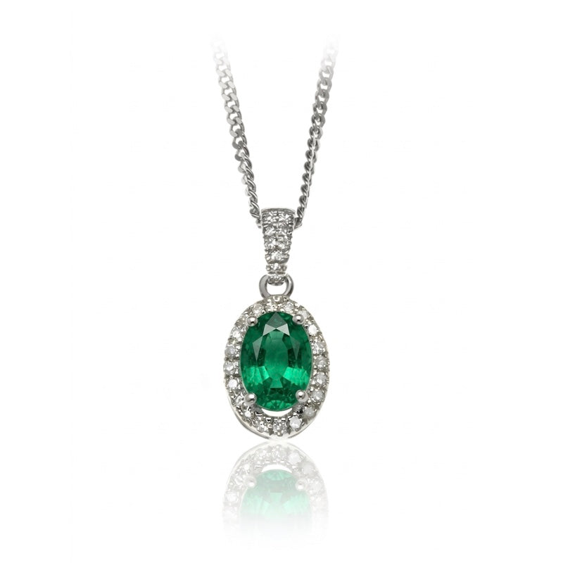 P-42347-EM-W   Diamond & Emerald Halo Pendant